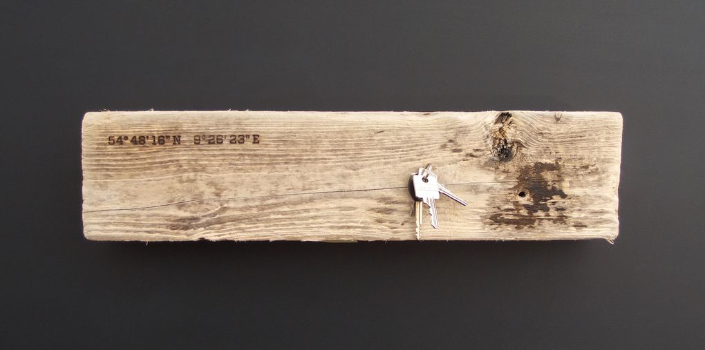Magnetic Driftwood Board 54° 48' 16" North 9° 26' 23" East made from driftwood found on the beach in Deutschland, Baltic Sea. To use as a magnetic board for keys, knives, photos or pictures.