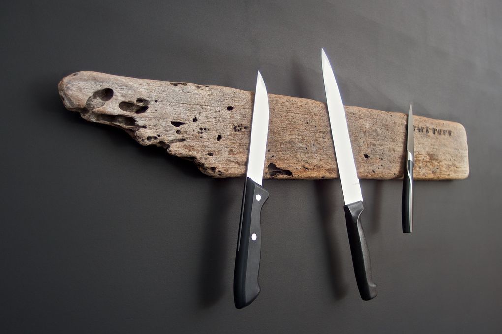 Magnetic Driftwood Board from the beach knife board knife strip kitchen