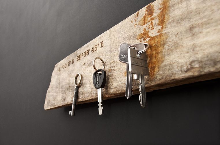 Magnetic Driftwood Board handmade from driftwood as a key board Key strip with geographic coordinates from the discovery site